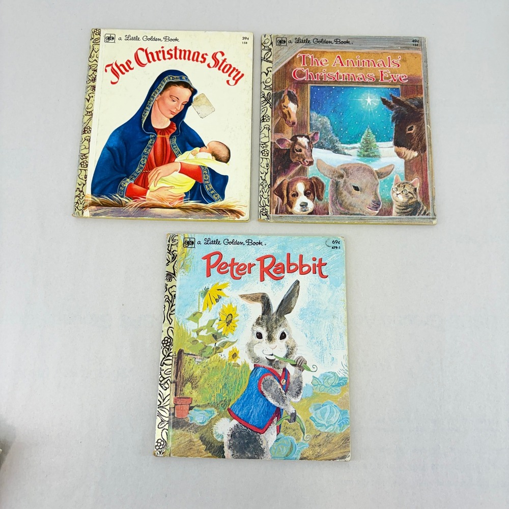 Little Golden Books Vintage Lot 3 Christmas Story Animals Eve Peter Rabbit 70s